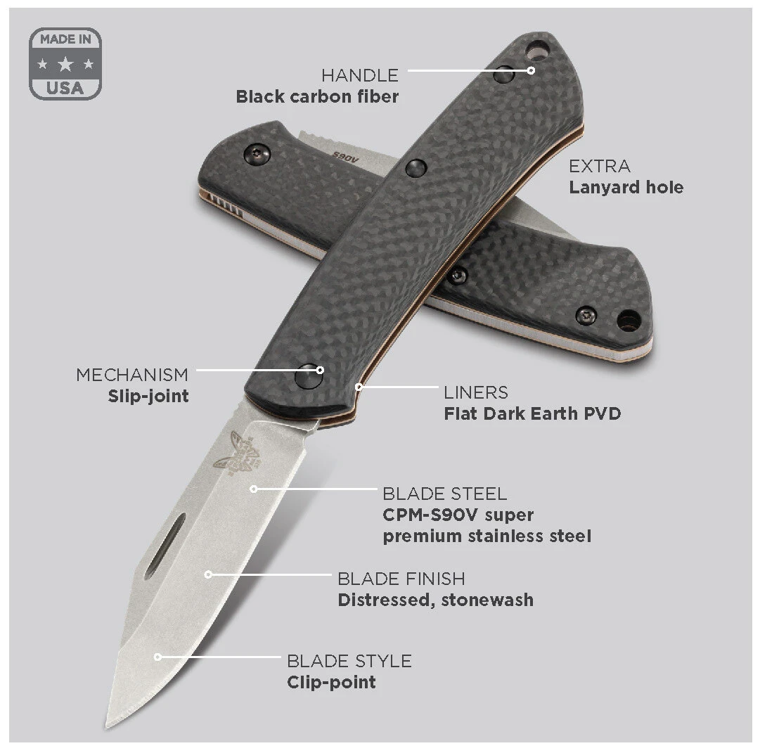 Benchmade 'Proper' CPMS90V Steel Carbon Fibre Gentleman's Folder Knife - 318-2 - Image 2
