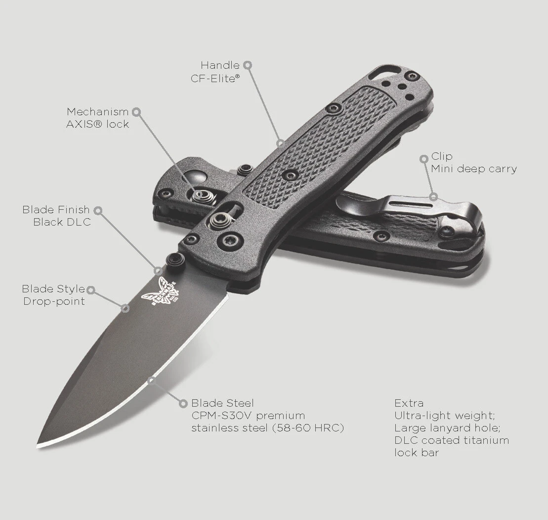 Benchmade Mini Bugout Black CPM30V Steel Black Handle Folder Knife - 533BK-2 - Image 7