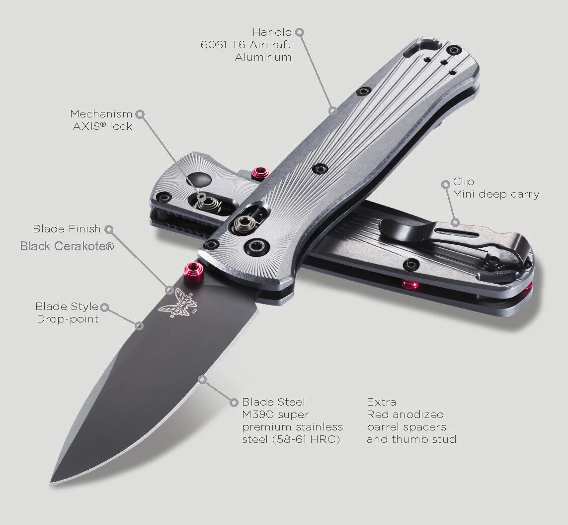 Benchmade Bugout Black M390 Steel Aluminium Handle Folder Knife - B535-4 - Image 6