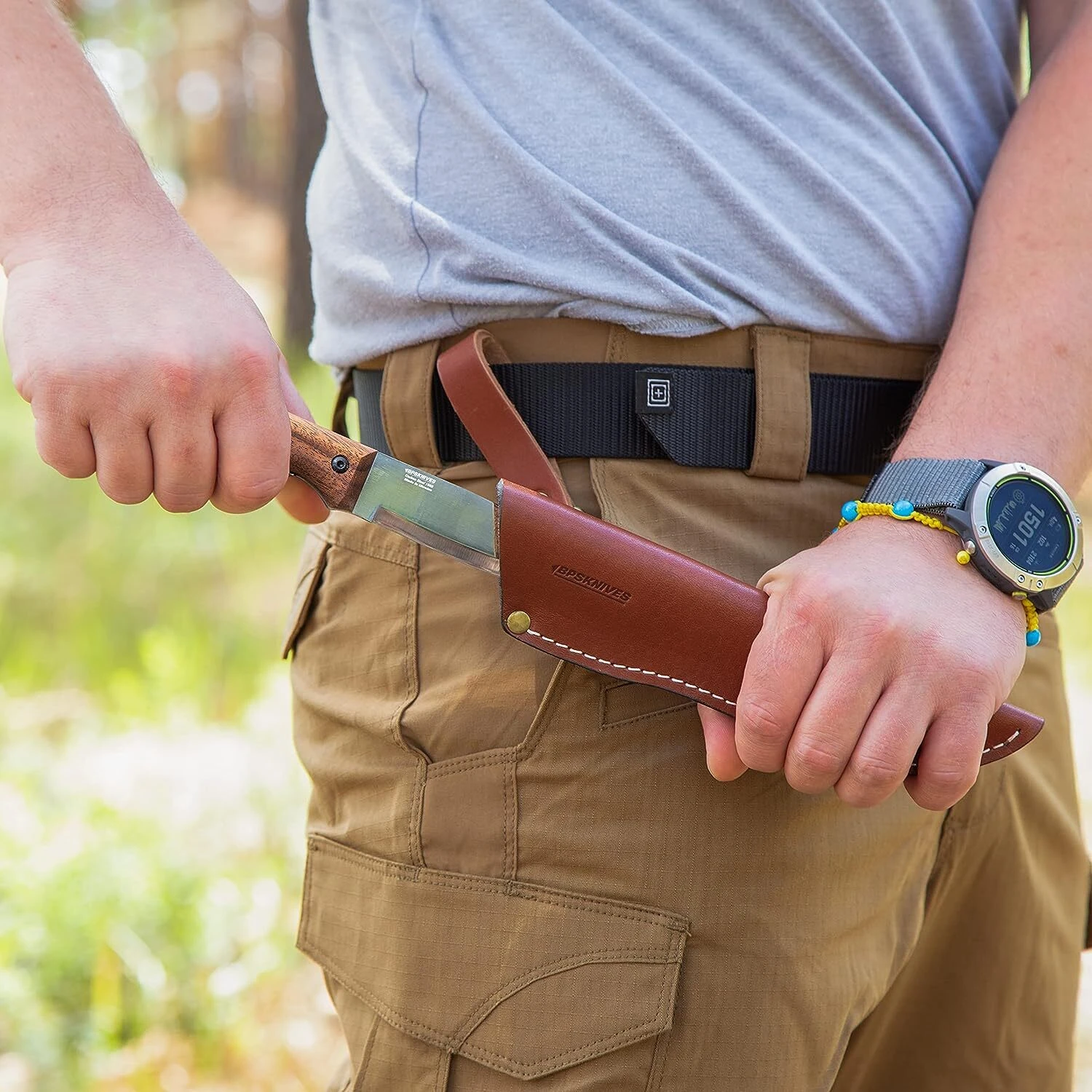 BPS Knives B1 SSH Bushcraft Camping Fixed Blade Knife, Leather Sheath - Image 6