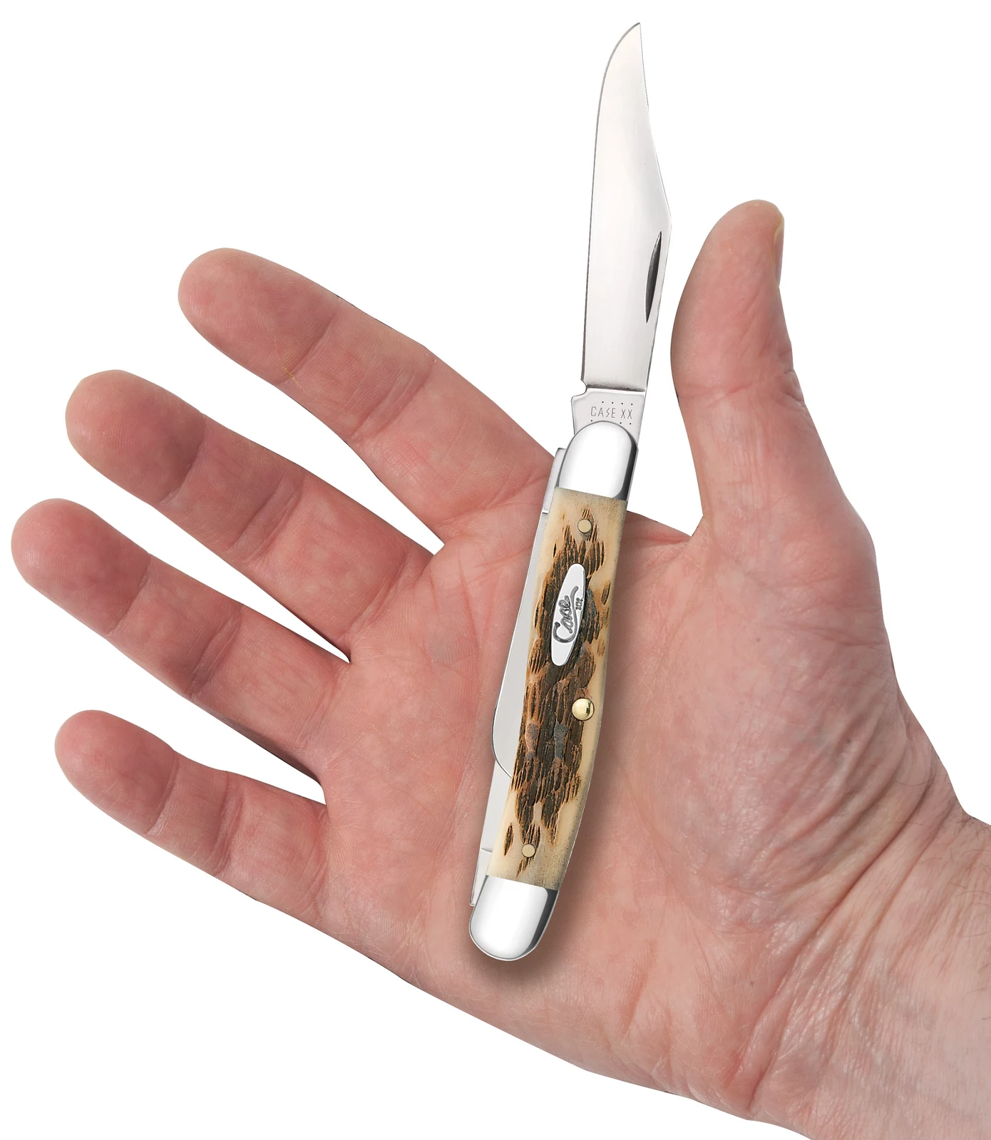 Case Amber Bone Peach Seed Jig (SS) Stockman Folder Knife #00128 - Image 3