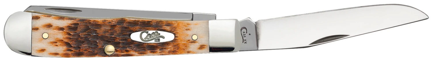 Case Amber Bone Peach Seed Jig (CS) Large Trapper Folder Knife #00163 - Image 2