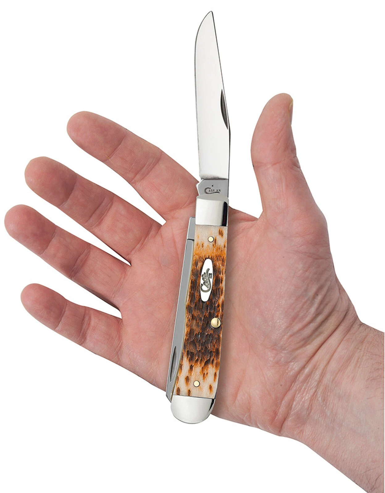 Case Amber Bone Peach Seed Jig (CS) Large Trapper Folder Knife #00163 - Image 3