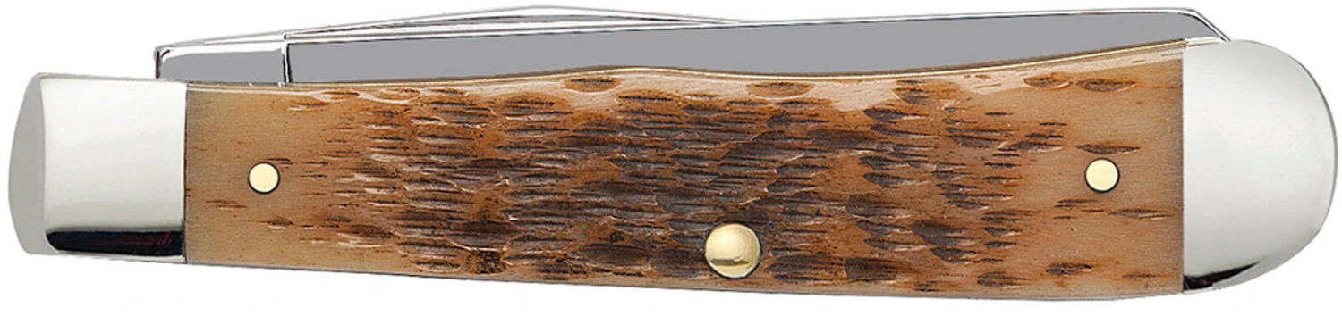 Case Amber Bone Peach Seed Jig (CS) Large Trapper Folder Knife #00163