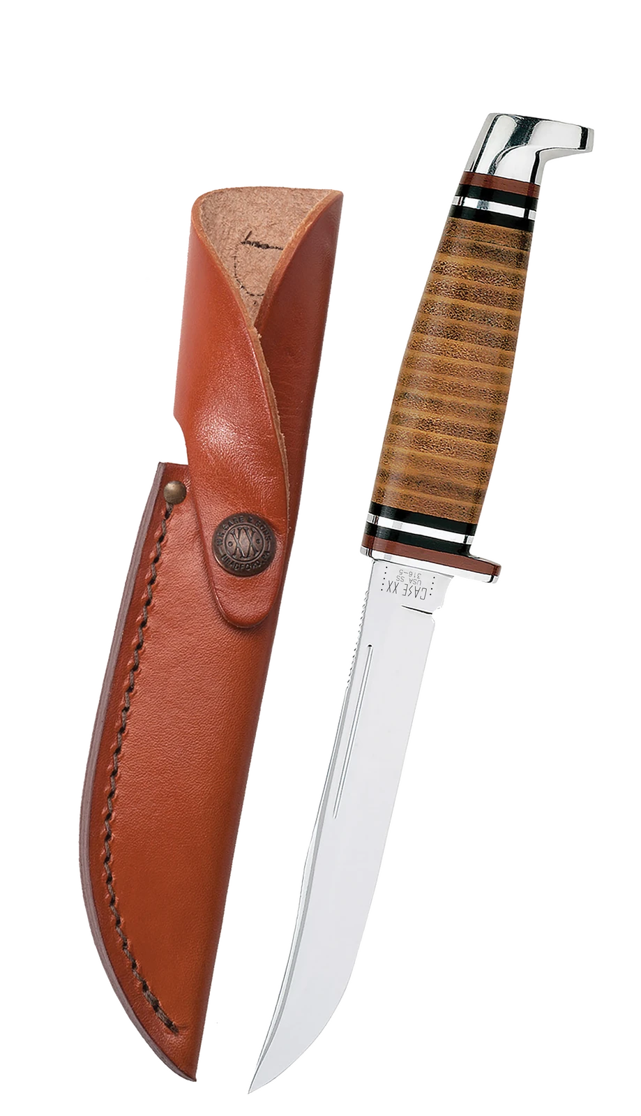 Case Stacked Leather 5" Untility Hunter Fixed Blade Knife With Sheath #381