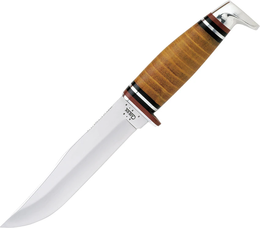 Case Stacked Leather 5" Combination Skinner Hunter Fixed Blade Knife With Sheath #385