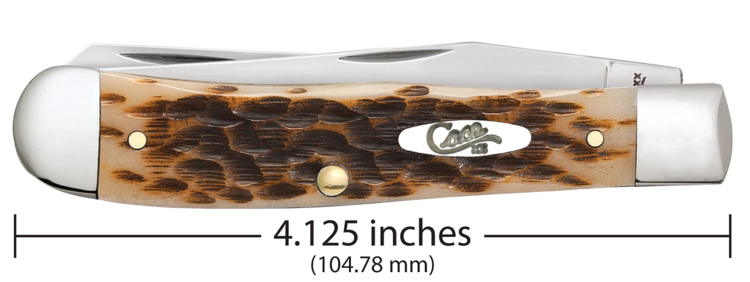 Case Amber Bone Peach Seed Jig (SS) Large Trapper Folder Knife W/ Pocket Clip #06540 - Image 4