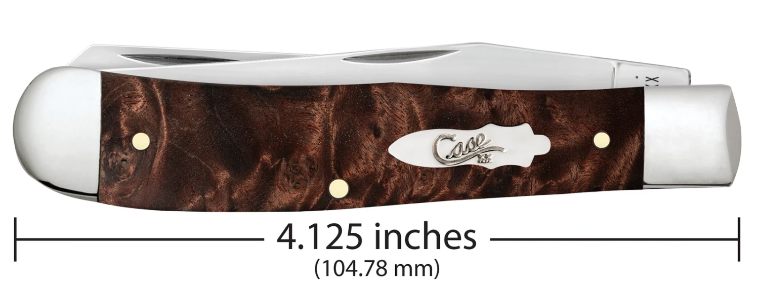 Case Smooth Brown Maple Burl Wood (SS) Large Trapper Folder Knife #64060 - Image 4
