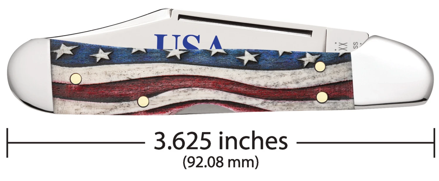 Case Star Spangled Embellished Smooth Natural Bone (SS) Mini Copperlock Folder Knife #64141