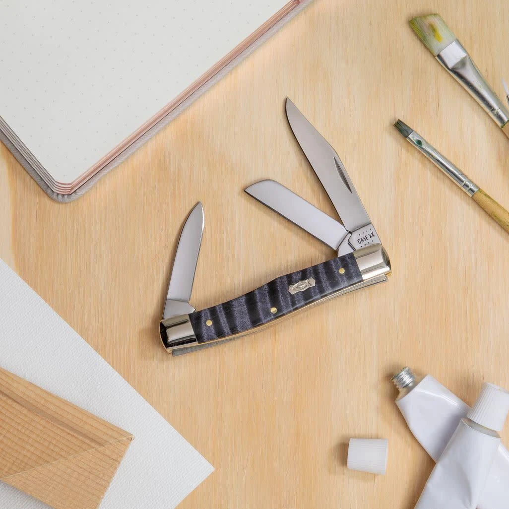 Case Smooth Purple Curly Maple Wood (SS) Medium Stockman Folder Knife #80541 - Image 3