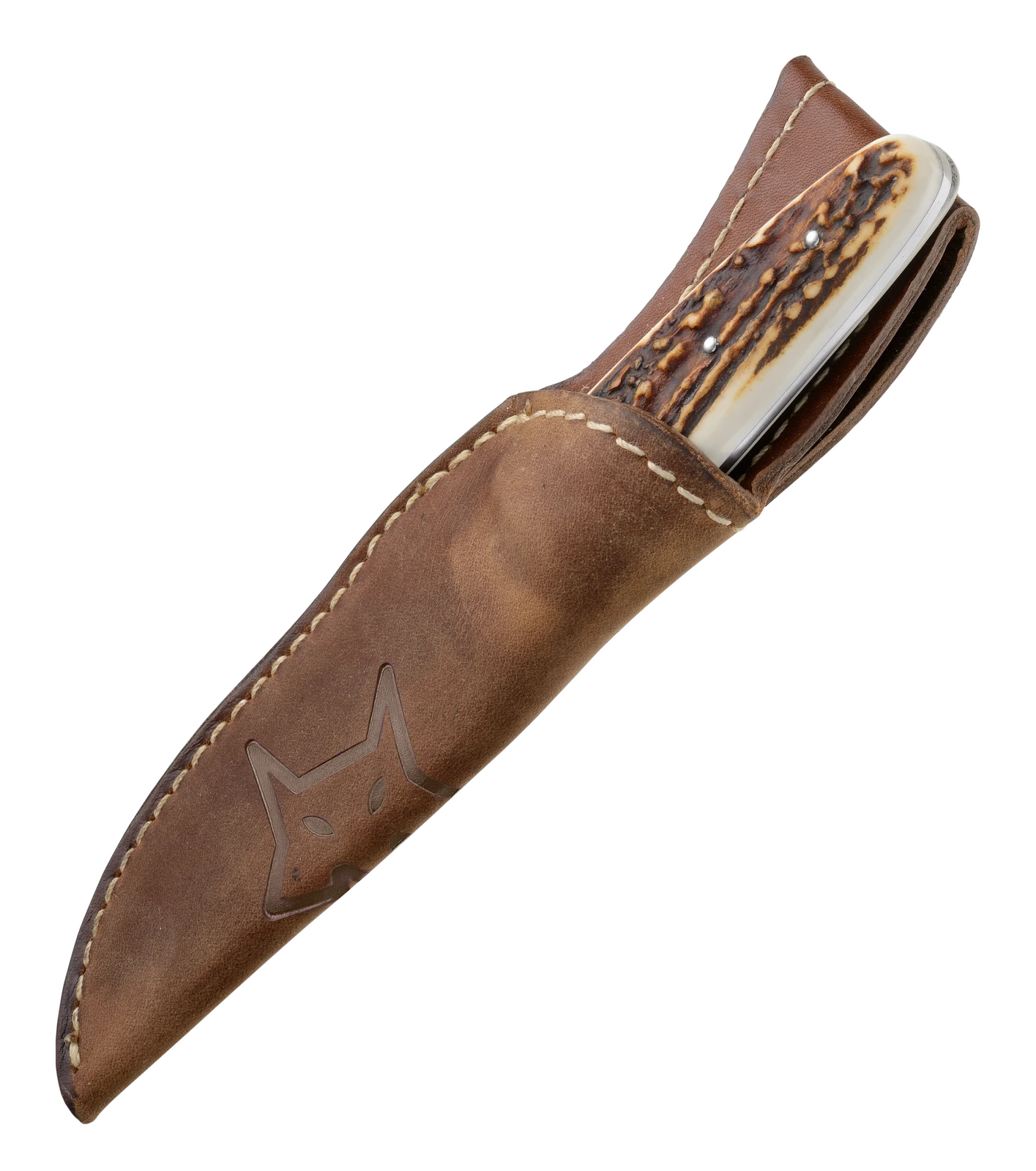 FOX Vintage LIMITED EDITION Staghorn Handle Fixed Blade Hunting Knife, Leather Sheath - Model 638 CE