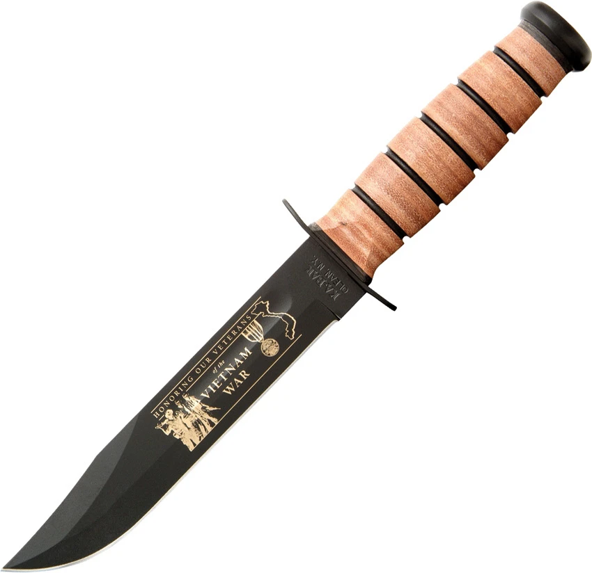 Kabar Leather Handle Vietnam Fixed Blade Knife 9139, Leather Sheath