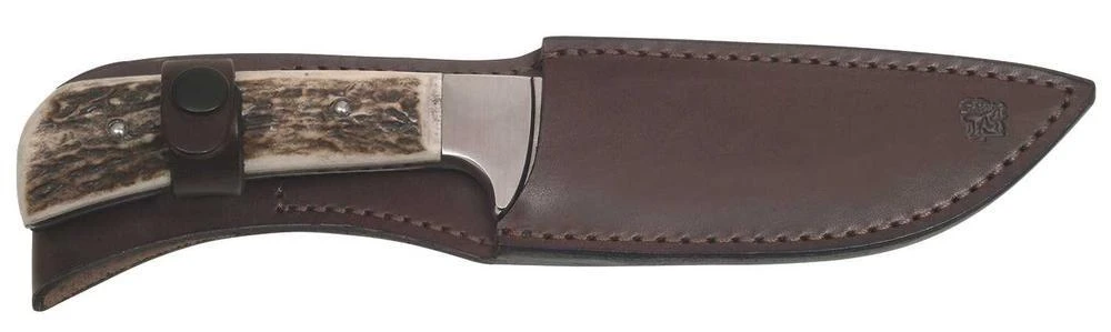 Mikov Les Forest Stag Horn Hunting Wide Fixed Blade Knife, Leather Sheath - 398-NP-13/B