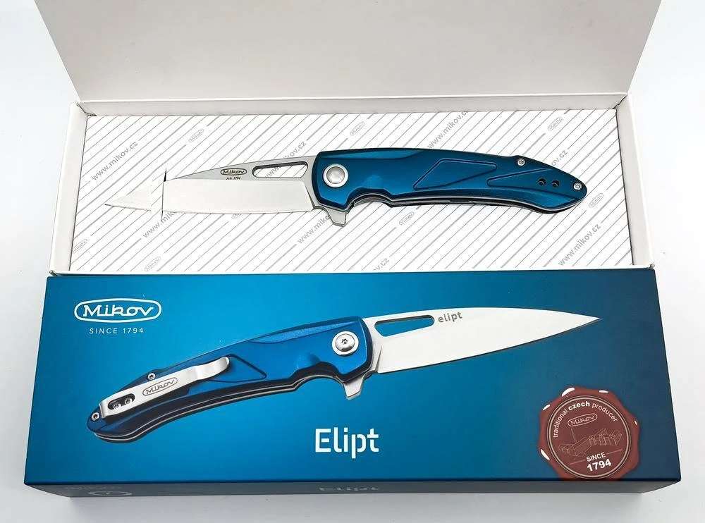 Mikov Elipt Stonewash Linerlock D2 Steel Blue Duralumin Elox Pocket Folder Knife - ELIPT - Image 6