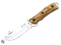 Nieto Warfare Olive Wood Guthook Hunting Fixed Blade Knife, Leather Sheath - 194O