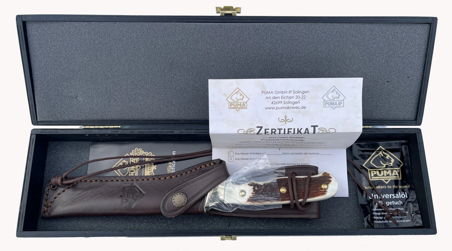 Puma Wildtöter Stag Handle Fixed Blade Hunting Knife, Leather Sheath - 113494 - Image 2