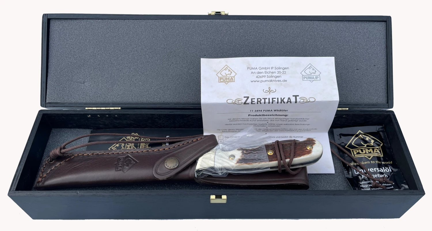 Puma Wildtöter Stag Handle Fixed Blade Hunting Knife, Leather Sheath - 113494 - Image 3