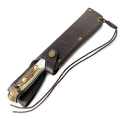 Puma White Hunter Stag Handle Fixed Blade Knife, Leather Sheath - 116375
