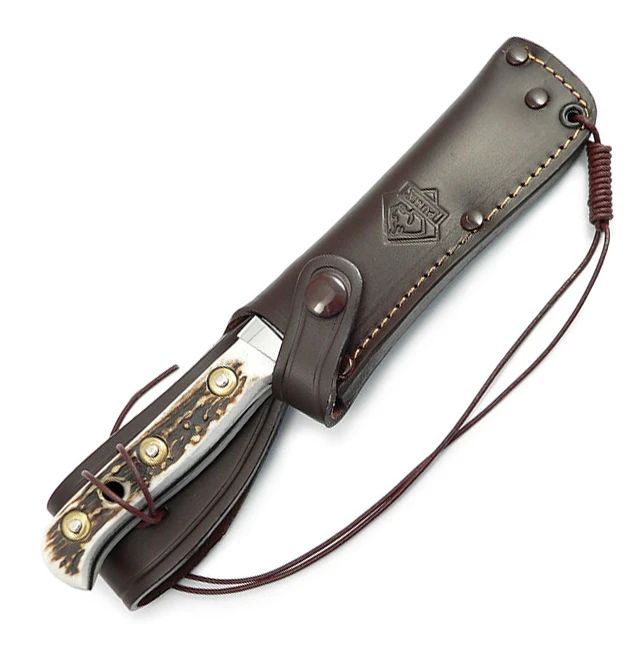 Puma Stag Handle Hunting Skinner Fixed Blade Knife, Leather Sheath - Model 116393 - Image 2