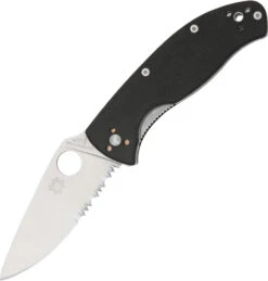 Spyderco Tenacious Black G10, Satin Serrated Folder Edge Knife - C122GPS