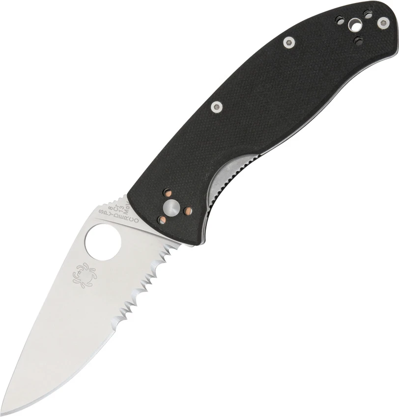 Spyderco Tenacious Black G10, Satin Serrated Folder Edge Knife - C122GPS