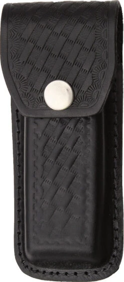 Black Leather Embossed Basketweave Belt Sheath To Suit 4.5 - 5.25 Inch Knife