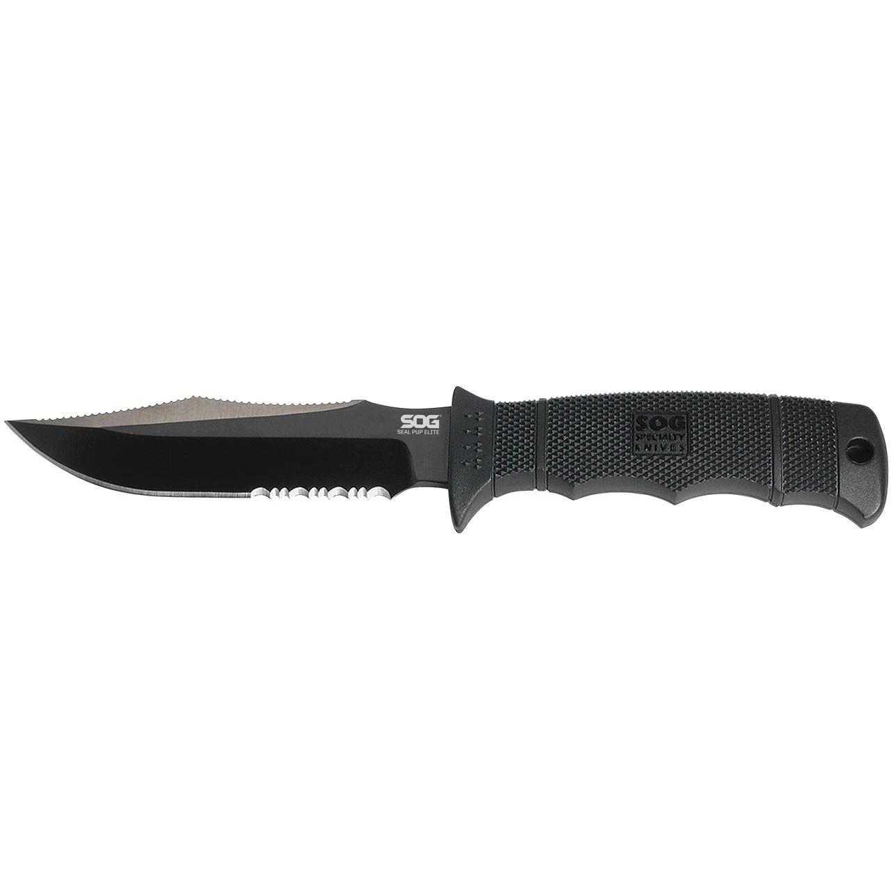 SOG Seal Pup Elite Black TiNi Partially Serrated Fixed Blade Knife, Kydex Sheath E37T-K - Image 2