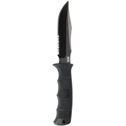 SOG Seal Pup Elite Black TiNi Partially Serrated Fixed Blade Knife, Kydex Sheath E37T-K