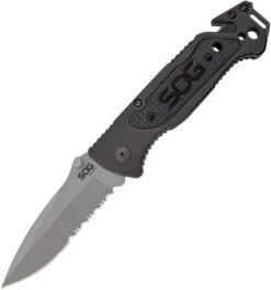 SOG Escape Clip Point Satin Serrated Recue Folder Knife FF24